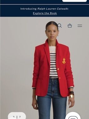 Ralph Lauren Red Embroidered Crest Blazer with Gold Buttons